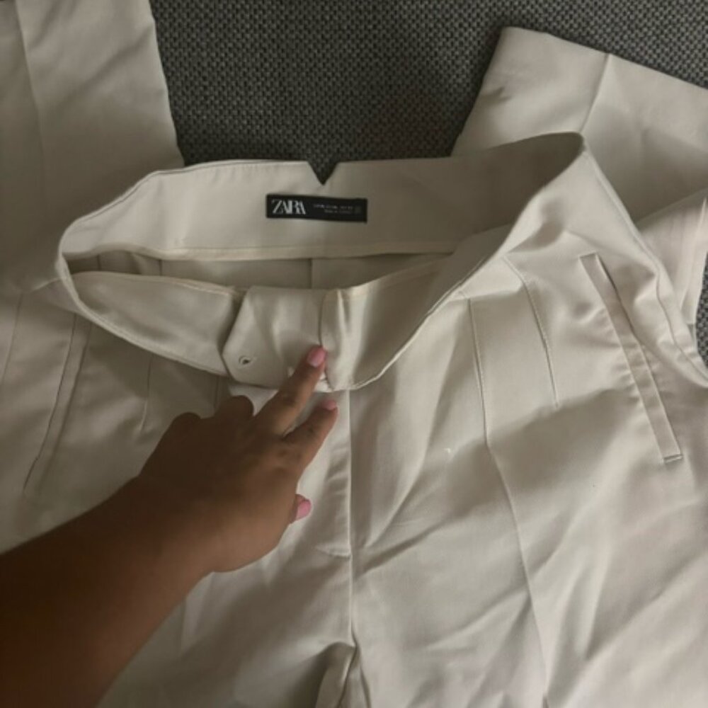 Zara High Waist Pants- Oyster White-Large